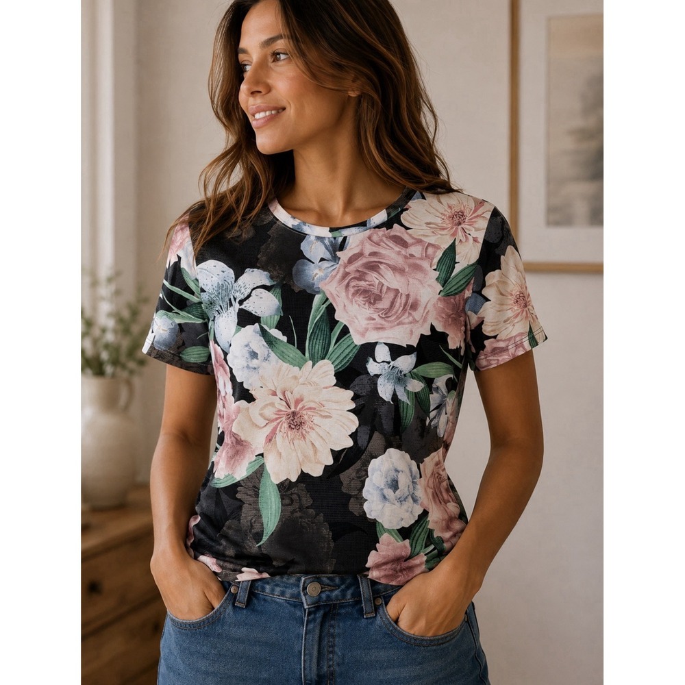 Ted Baker Amira Floral Printed Fitted Tee Tshirt Women's Size Small Pink